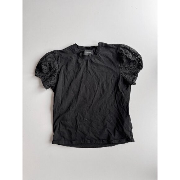 THE KOOPLES Black Cotton Jersey Lace Puff Sleeve Crew Neck T-Shirt Top, Size 1/S - Picture 5 of 11